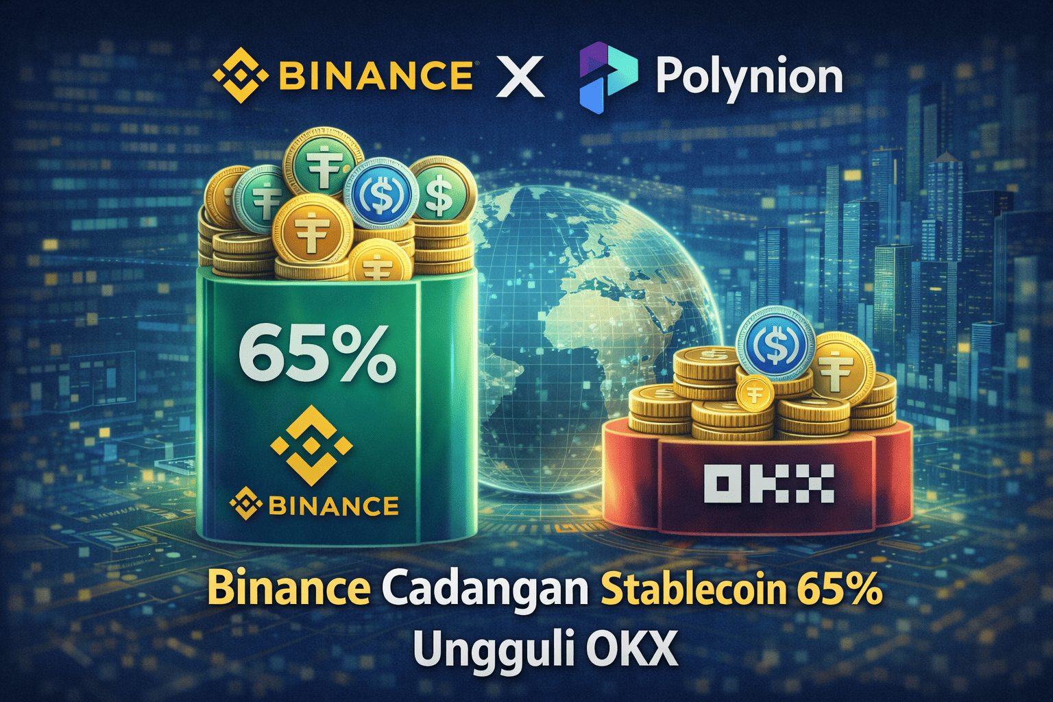 Binance cadangan stablecoin 65% pada 2026, jauh melampaui OKX dan exchange lain dalam likuiditas global.